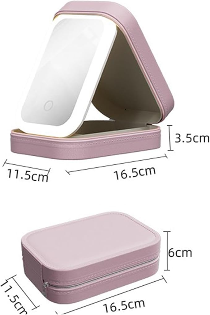 Integrated Makeup Storage Box With Light-Filling Mirror,Led Complementary Light Cosmetic Case,Makeup Storage Box With Led Light Mirror,Portable Cosmetics Case,Touch Control & Zipper Design (Pink)