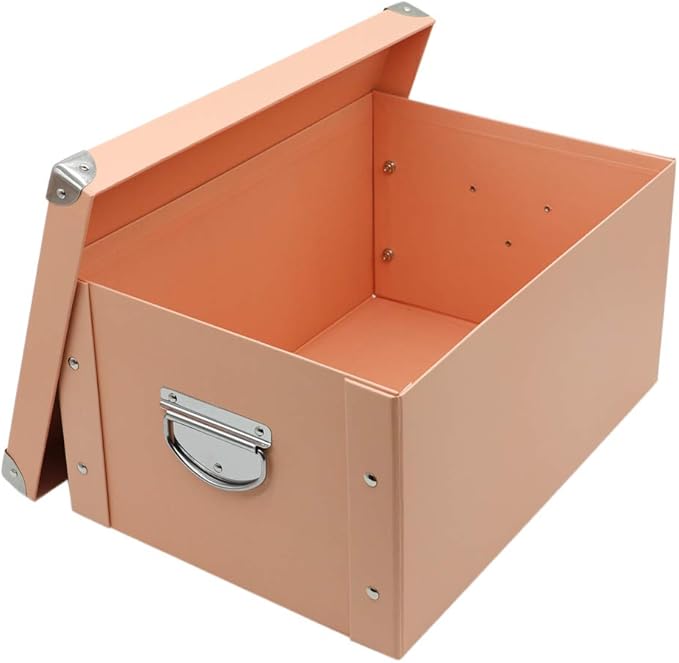 GUOZI Collapsible Storage Box, Decorative Memory Box with Lid & Metal Reinforced Corners, Cardboard File Bin with Handles, Organizer Gift Box for Keepsake Toy Photos Office Nursery Wardrobe Bookshelf