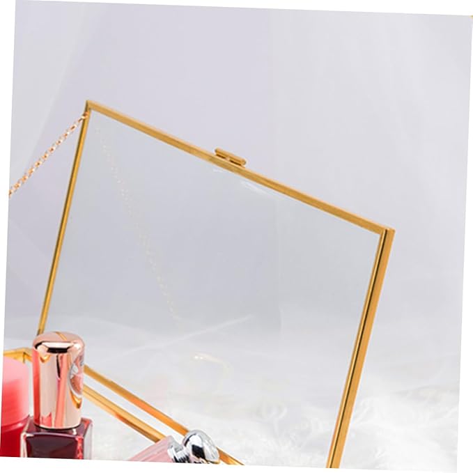 Uonlytech Vintage Geometric Glass Jewelry Storage Box with Golden Trim Desktop Organizer for Earrings Rings Necklaces Elegant Display Case for Wedding Favors and Makeup Storage