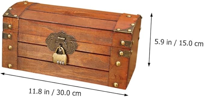 Veemoon Decorative Box Vintage Wooden Treasure Chest Storage Box with Lock Jewelry Case Makeup Storage Organizer Desktop Sundries Container Photo Prop for Home Bathroom Office Keepsake es