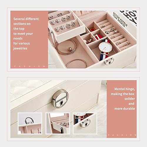 Makeup Organizers Multilayer Jewelry Box Storage Box PU Leather Velvet Storage Box Watch Earring Necklace Ring Jewelry Box 8.85 Inches Jewelry Case (Color : Black) (White) (White)