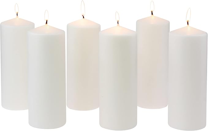 Stonebriar 6 Tall 3 x 8 Inch 80 Hour Long Burning Unscented White Wax Pillar Candles (Pack of 2, 12 Count Total)