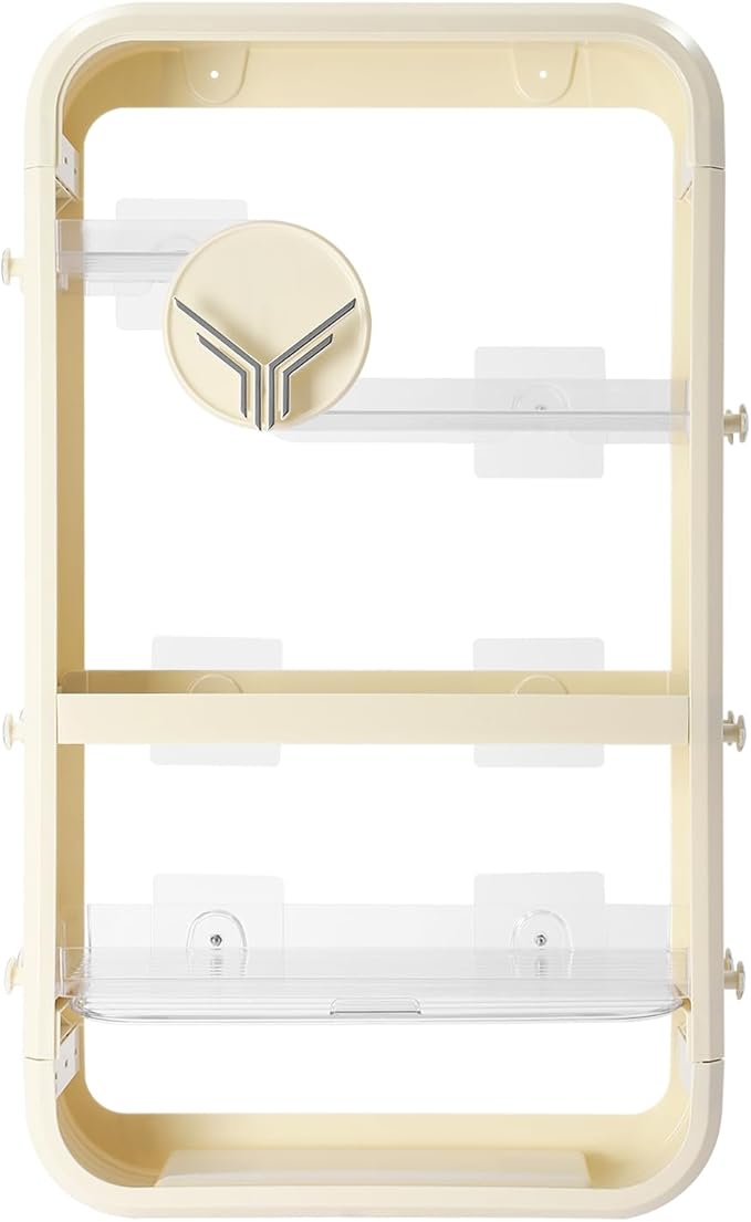 4 Tier Makeup Organizer Bathroom Storage Organizer Wall Mounted for Vanity Perfume Organizers Hangable Cosmetic Organizer Display Cabinet Skincare Storage Rack,Beige and Transparent