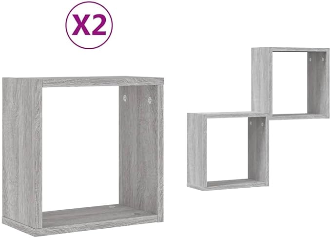 vidaXL Modern Wall Cube Shelves Set of 2 Gray Sonoma 11.8X5.9X11.8 in Storage Floating Mounted for Living Room and Office Display Shelf Organizer Hanging Bookshelf