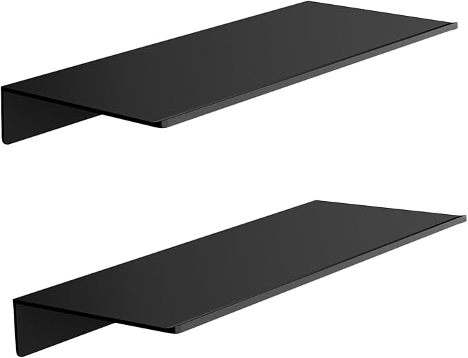 HNVNER Metal Floating Shelves Set of 2, Length 30CM, Black Wall Shelf for Bathroom, Display Shelves for Wall Decorative for Living Room, Bedroom, Hallway, Office
