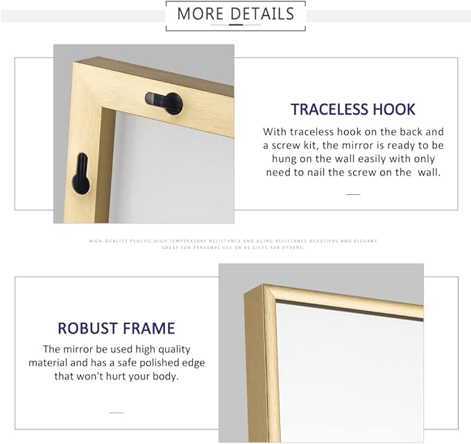 NeuType Full Length Mirror Floor Mirror, Long Mirror Full Body Dressing Mirror, Large Wall Mirror Bathroom Mirror Standing Mirror, Large Mirrors for Bedroom, Metal Frame, Gold 59"x35", No Stand