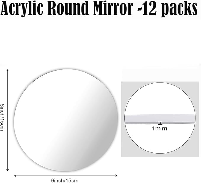 12PCS Round Mirror Plates for Centerpieces, Mirror Trays Flat Circle Mirrors for Tables Mirror Centerpieces, Circle Mirror Candle Plates for Table Centerpieces Wedding Party Centerpieces (6inch)
