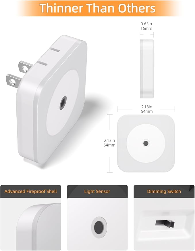 6-Pack LED Night Lights Plug into Wall,Bright Nightlight Auto-On/Off and Dimmable,0.5W Plug in Socket Night Light,Smart Sensor,Daylight White,for Adults Kids Bedroom Bathroom Hallway Kitchen Decor