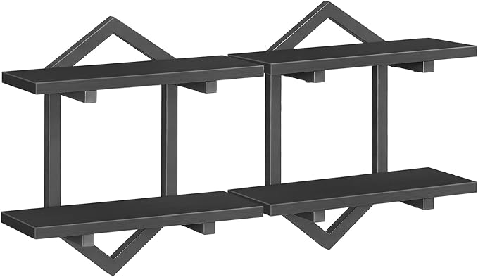 HOOBRO Floating Shelves, 15 Inch Wall Shelf Set of 2, Wall Mounted Storage Shelves 2-Tier, Hanging Bathroom Shelves, for Living Room, Bedroom, Bathroom, Kitchen, Black BB13BJP201