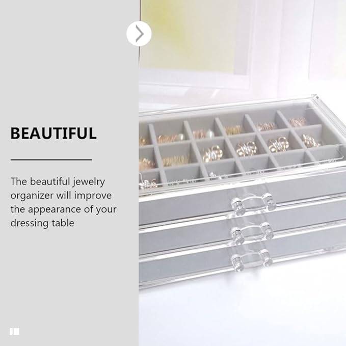 Cabilock Jewelry Storage Case Jewelry Box Organizer Earring Necklace Rings Drawer Organizer Display Holder For Earring Necklace Bracelets Grey Makeup Display Case