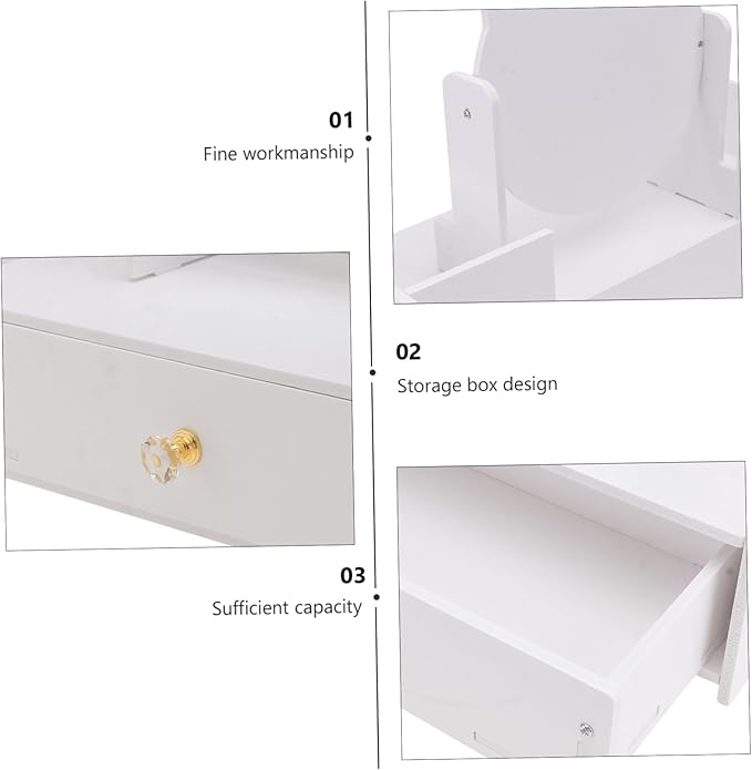 SHERCHPRY 1Pc Rotatable Desktop Makeup Mirror with Storage Drawer Girl Cosmetics Organizer Box for Vanity Countertop Clear Smooth Reflective Surface Material