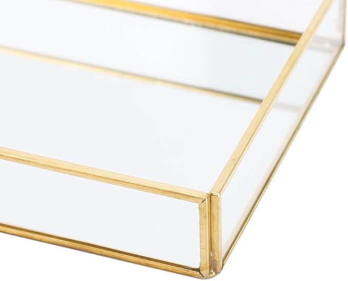 Gold Perfume Tray, Rectangle Decorative Glass Mirror Vanity Tray Jewelry Photo Display Organizer for Trinket Cosmetics Makeup Bathroom Bedroom Home Table Decorative (M)