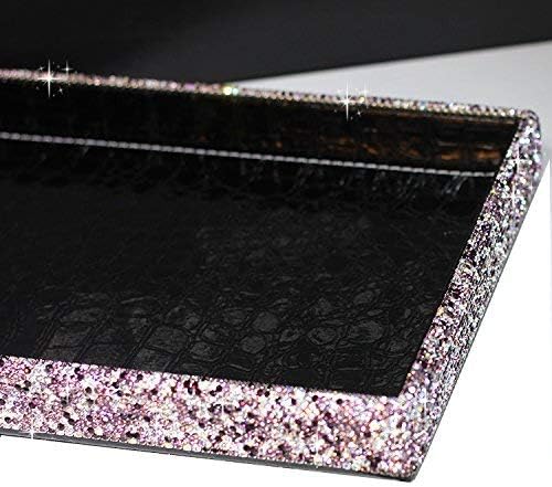 Classic Bling Rhinestone Jewelry or Makeup Storage Box Organizer Display Storage case for Desk or Table (Black+Purple)