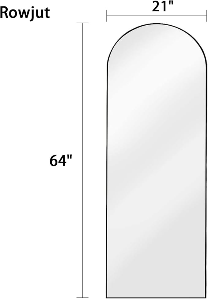 Rowjut 64"x21"Floor Mirror Arched Full Length Mirros, Mirror Floor Length Standing Hanging or Leaning & Large Full Body & Wall Mirror for Bedroom, Living Room, Aluminum Frame, Black