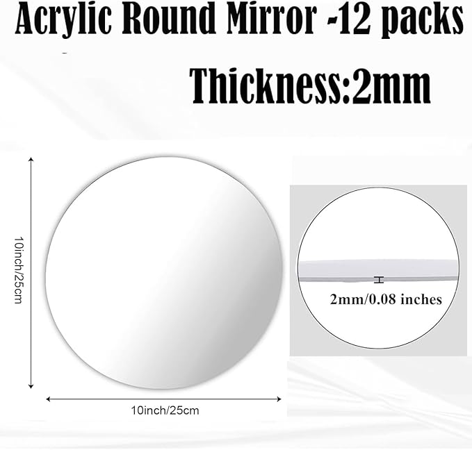 12 Pack Acrylic Round Mirrors for Table, 10" Round Mirrors for Centerpieces Circle Mirror Centerpieces for Table Centerpiece Decorations for Wedding Home Bedroon Wall Decor,(Thickness 2mm)