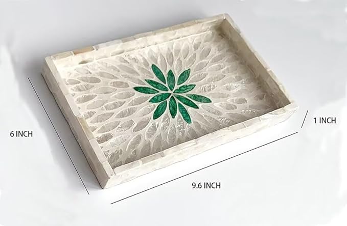 9.8In Rectangle Serving Tray with Mother of Pearl for Breakfast in Bed Tray Ottoman for Living Room Decorative Trays for Coffee Table Handmade Eating Trays for Bathroom Kitchen