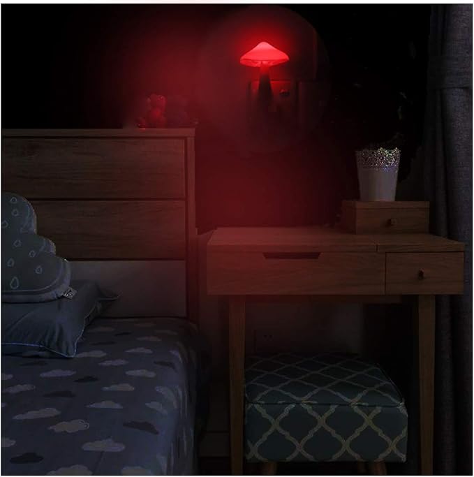 AUSAYE 2 Pcs LED Night Light Plug in Nightlight Wall Lamp, Mushroom Night Light Mini Magic Night Lights for Adults Kids Bedroom, Bathroom,Toilet,Stairs,Kitchen,Hallway Red Led Light