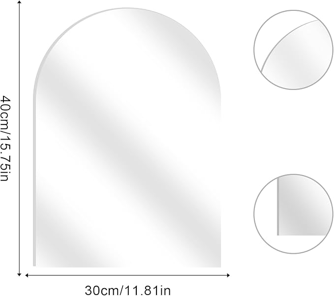 16 x 12 Inch Arched Mirrors for Wall Decor Bathroom Mirror Self Adhesive Glass Mirror Tiles High Clear Frameless Wall Mirrors for Decor Living Room,Entrance, Bedroom