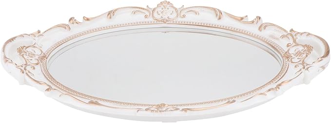 Vintage Oval Mirrored Tray Decorative Display Tray Makeup Organizer Dresser Jewelry Holder Photo Prop for Vanity and Home Décor