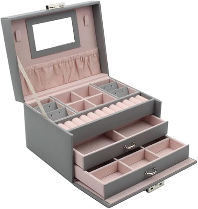 Jewelry Box Jewelry Box Organizer Large Ring Necklace Display Makeup Holder Cases Leather Jewelry Case with Lock for Women Storage