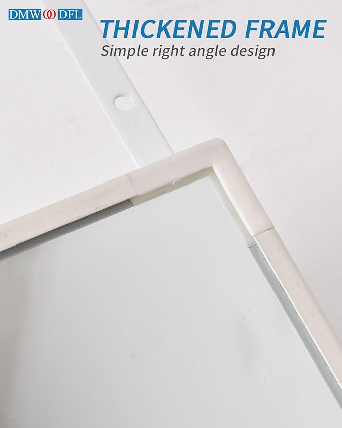 DMWOODFL 48"x14" Over-The-Door Full Length Mirror - No Drill Hanging with Metal Hooks, Shatterproof Glass & Aluminum Frame for Bathroom, Bedroom, Entryway Decor（Silver White）