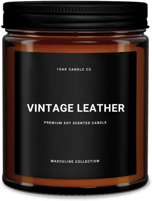 1OAK Leather Candle - Scented Candles for Men (Vintage Leather) - Masculine Decor - Long Burning Premium - Soy Wax (7oz.)