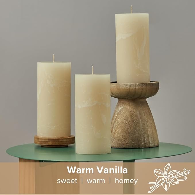 Simply Soson Warm Vanilla Scented Candle Set - 3x4 Ivory Pillar Candles for Home, Aromatherapy, Women, Fall