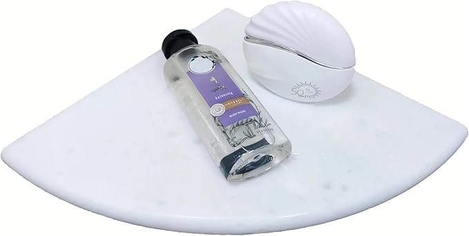 White Marble Corner Shower Shelf, 9 Inch Stone Corner Shelves for Bathroom Wall Mounted Both Sides Polished (1)