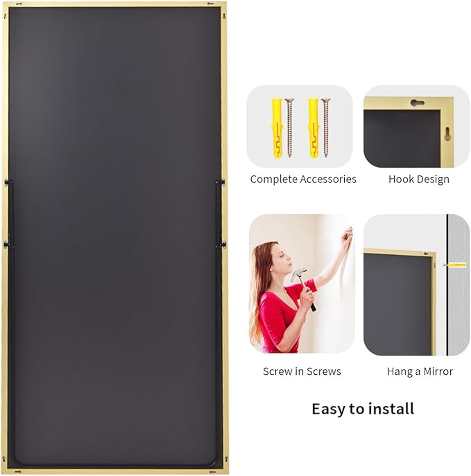 Koonmi 76"x34" Floor Mirror Full Length, Bedroom Floor Body Mirror with Stand, Large Gold Mirror, Leaning, Standing or Hanging Horizontally/Vertically
