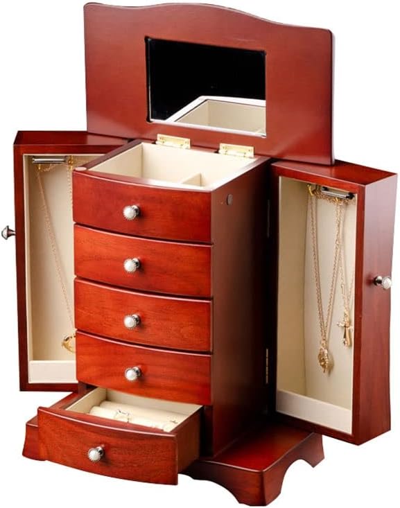 Makeup Organizers Wooden Jewelry Box Multi-Layer Drawer Storage Box Ring Earring Necklace Bracelet Watch Small Jewelry Storage Box Retro Jewelry Box 10.23 Inches Jewelry Case