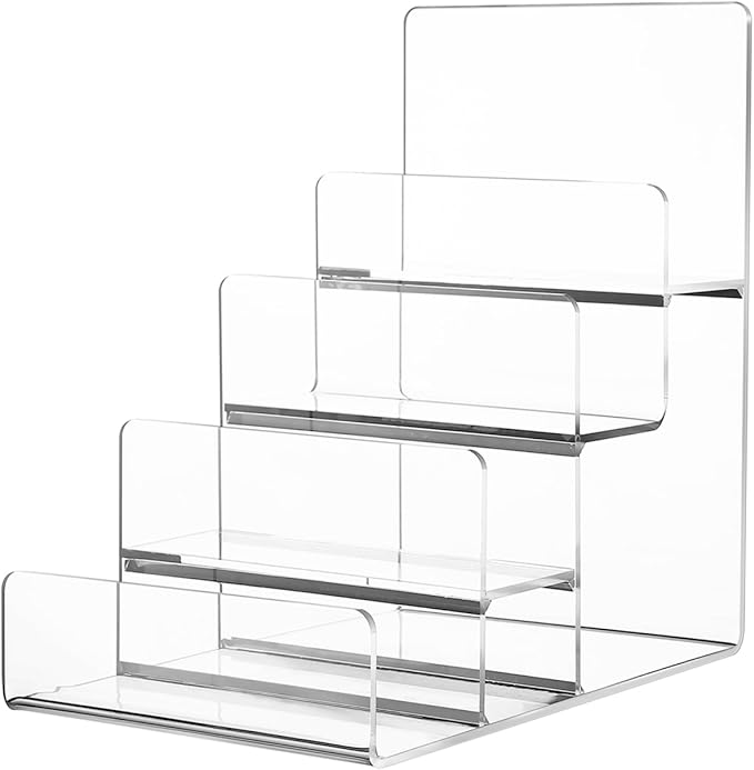 DOITOOL 4-Tier Wallet Display Stand Acrylic Purse Organizer Handbag Purse Stands Jewelry Riser Acrylic Display Shelf for Perfume Jewelry Sunglasses Handbag