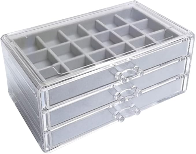 Cabilock Jewelry Storage Case Jewelry Box Organizer Earring Necklace Rings Drawer Organizer Display Holder For Earring Necklace Bracelets Grey Makeup Display Case