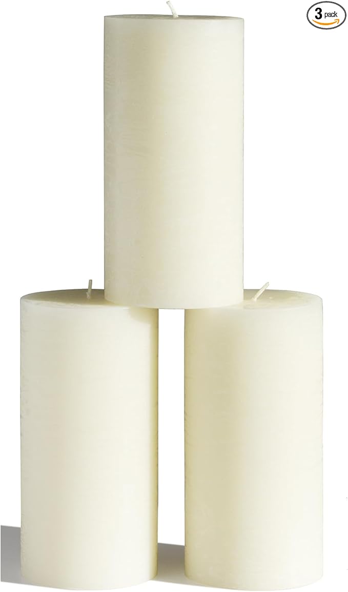 CANDWAX Large Pillar Candles 3x6 Inch – Set of 3 Unscented Dripless Ivory Candles, Rustic Style for Weddings, Home Interior, Events