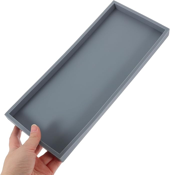 PRETYZOOM Silicone Vanity Tray Large Gray Bathroom Storage Organizer for Makeup Perfume Jewelry Decorative Tray for Kitchen and Living Room Countertop