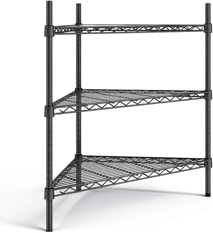 33" W x 24" D x 34" H NSF Black Triangle Heavy Duty Corner Shelving Kit, 3-Shelf Adjustable Wire Rack