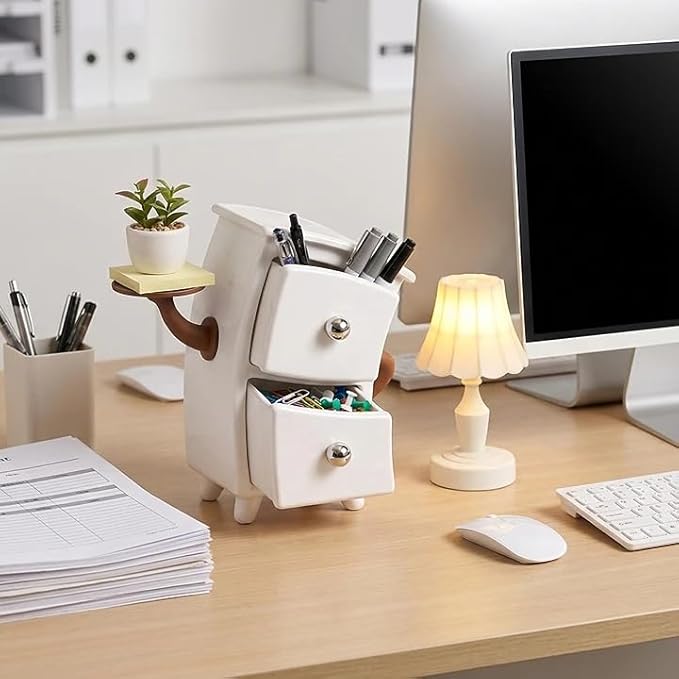Mini Drawers for Desk & Storage Cabinet - Cute Kawaii Desk Organizer & Aesthetic Room Decor, Small Plastic Stationery Holder for Vanity, Jewelry, Office, Bedroom - Cream White