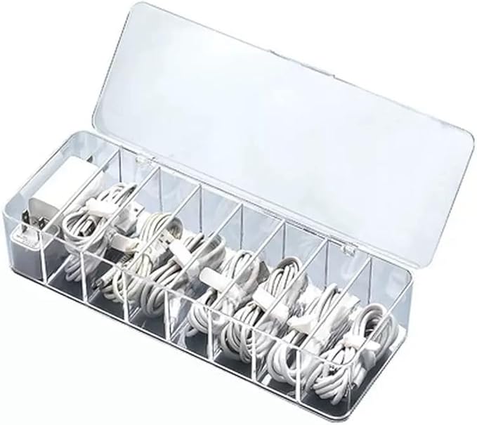 cord organizer box, 10.2 x 3.5 x 2.2in, Desktop Cord Organizer with Compartments (1)