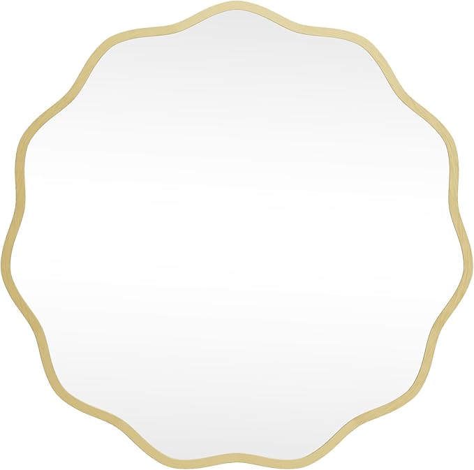 HOMECOOKIN 24 Inch Wavy Round Wall Mirror, Round Wavy Wall Mirror with Aluminum Frame for Bathroom Upgrades, Hotels, Dressing Tables,Farmhouses