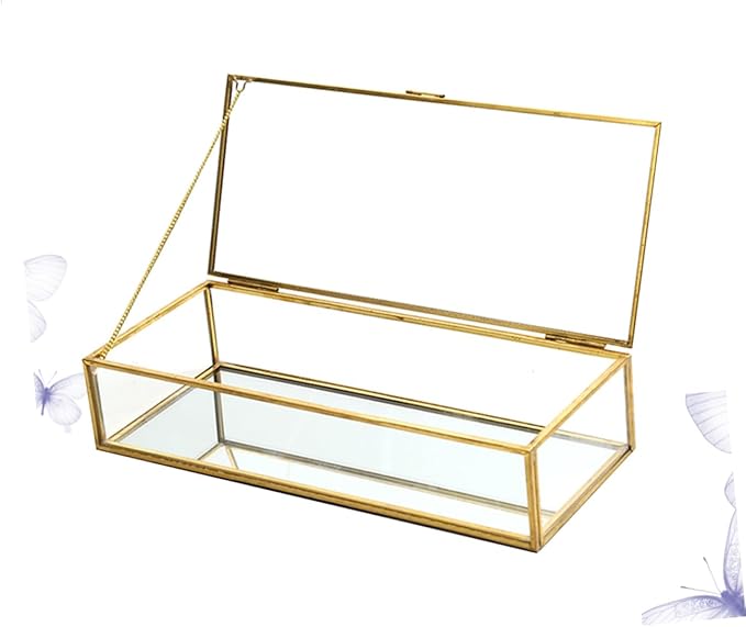 Gold Rim Glass Jewelry Box Desktop Makeup Organizer Geometric Design Ring Necklace Earring Storage Wedding