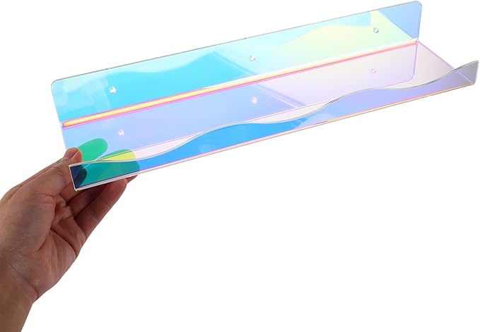 Toyvian Iridescent Acrylic Wall Shelf for Makeup and Perfume Storage, Colorful Mounted Display Shelf with Curved Pattern, Nail Polish Organizer for Bedroom and Bathroom
