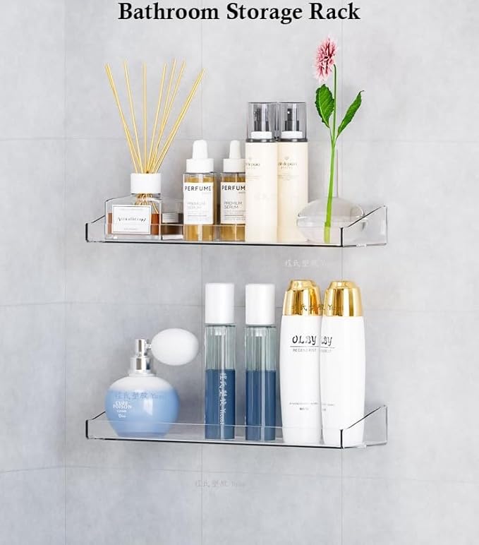 4 Pcs Acrylic Floating Shelves, 15" Wall Mounted Bookshelves Farmhouse Shelves for Display Book Photo Figures Plants, Display Shelf Organizer for Bedroom Living Kitchen Room Storage