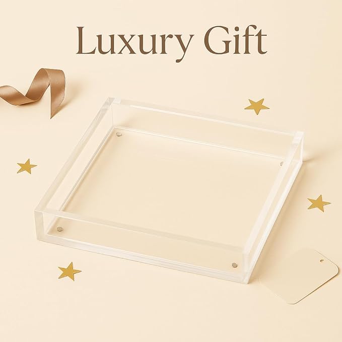 Acrylic Tray with Magnetic Mat-7.9×7.9 Customizable Decorative Serving Tray, Display Organizer for Vanity, Jewelry, Makeup Organizer, Room Decor Aesthetic- Modern Picture Frame, Gift for Women