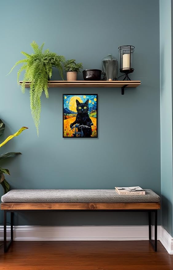Hamduker Van Gogh Wall Art Cat Poster Starry Night Funny Bathroom Vintage Wall Art Posters for Room Kids Bedroom Living Room Home Aesthetic (Size: 8''x10''x1pcs)