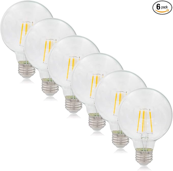 Maxxima G25 LED Light Bulb Globe Filament Bulb - 40 Watt Equal, 500 Lumens 2700K Warm White, E26 Standard Edison Vanity Bulb, Great for Kitchen, Living Room, and Bathroom, Non-Dimmable, 120V - 6 Pack
