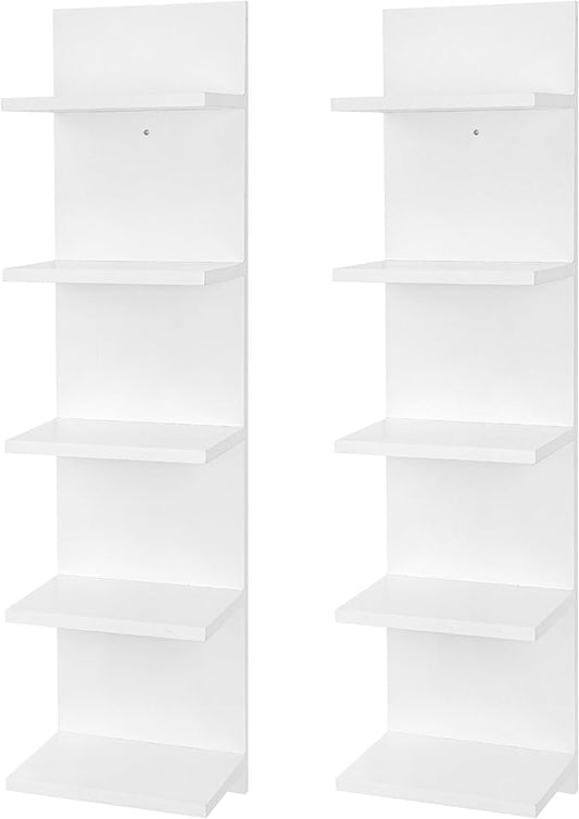 5 Tier Wall Shelf Unit,Vertical Column Shelf Floating Storage Home Decor Organizer,Display Floating Shelf for Bedroom, Living Room,Vanity -2 Pcs(White)