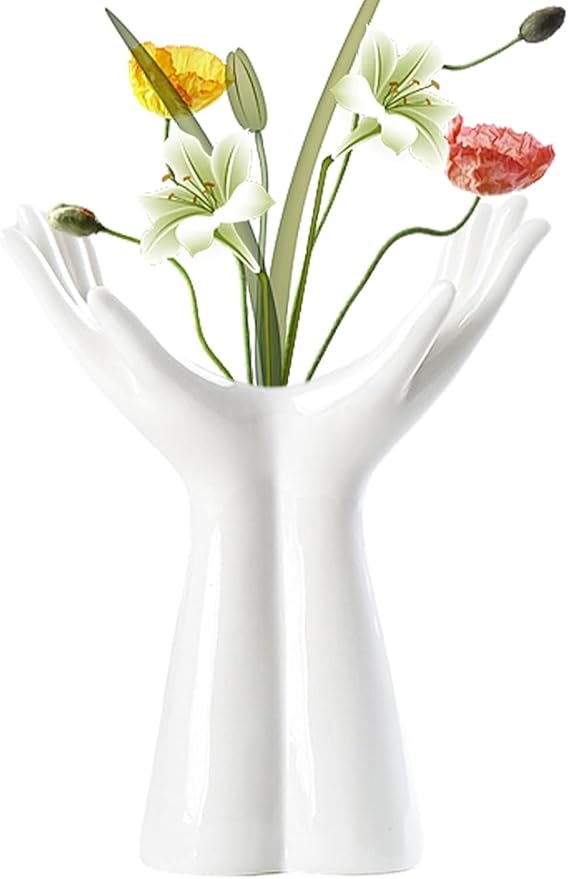 White Ceramic Vase Creative Human Body Art Design Multi Functional Office Desktop Organizer Pen Holder Makeup Brush Holder Home Decor Vase for Flowers Boho Ceramic Vases Stylish Decorative Accent (D)