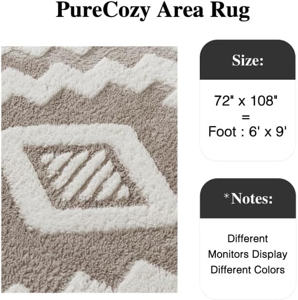 PureCozy Super Soft Shag Rug 6x9 for Living Room Modern Brown Washable Large Area Rugs High Pile Non-Shedding Throw Rugs Non Slip Indoor Office Carpet for Playroom Bedroom Home Aesthetic Decor