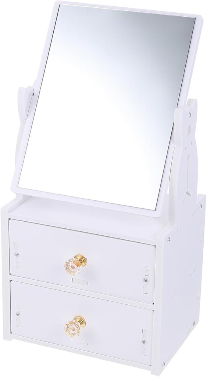 Desktop Makeup Mirror Storage Box Portable Vanity Mirror PVC Makeup Organizer for Students Adjustable Height Compact Design for Travel and Home Use
