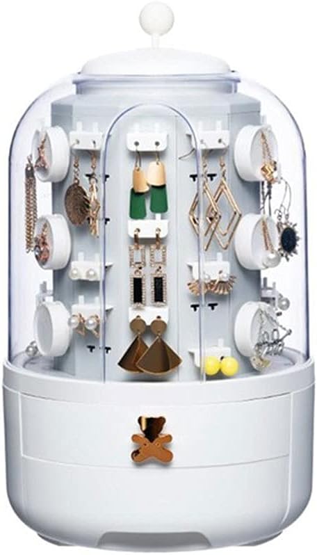 Makeup Storage Box Rotating Jewelry Organizer Earring Holders with 5-Layer Jewelry Box 2 Drawers Dust-Proof Cover Jewelry Box (Color : B)