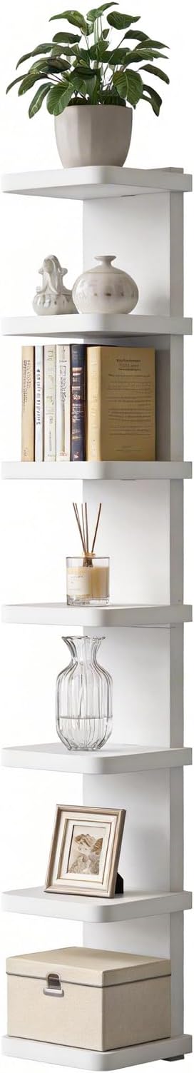 Versatile 7 Tier Wall Shelf Unit, Floating Shelves for Wall (Round Corner), Vertical Lack Wall Shelf for Bedroom, Vanity, Living Room, Home Decor Makeup Organizer Display, White